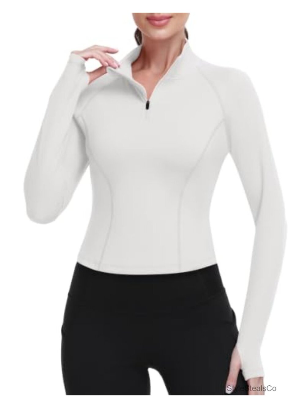 Women's Cropped 1/4 Zip Pullover Quick Dry Athletic Top with Thumb Holes Long